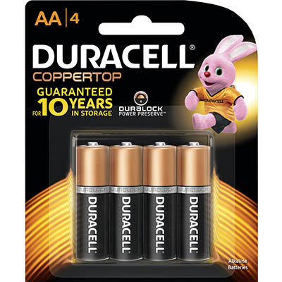 Image for DURACELL COPPERTOP ALKALINE AA BATTERY PACK 4 from Challenge Office Supplies