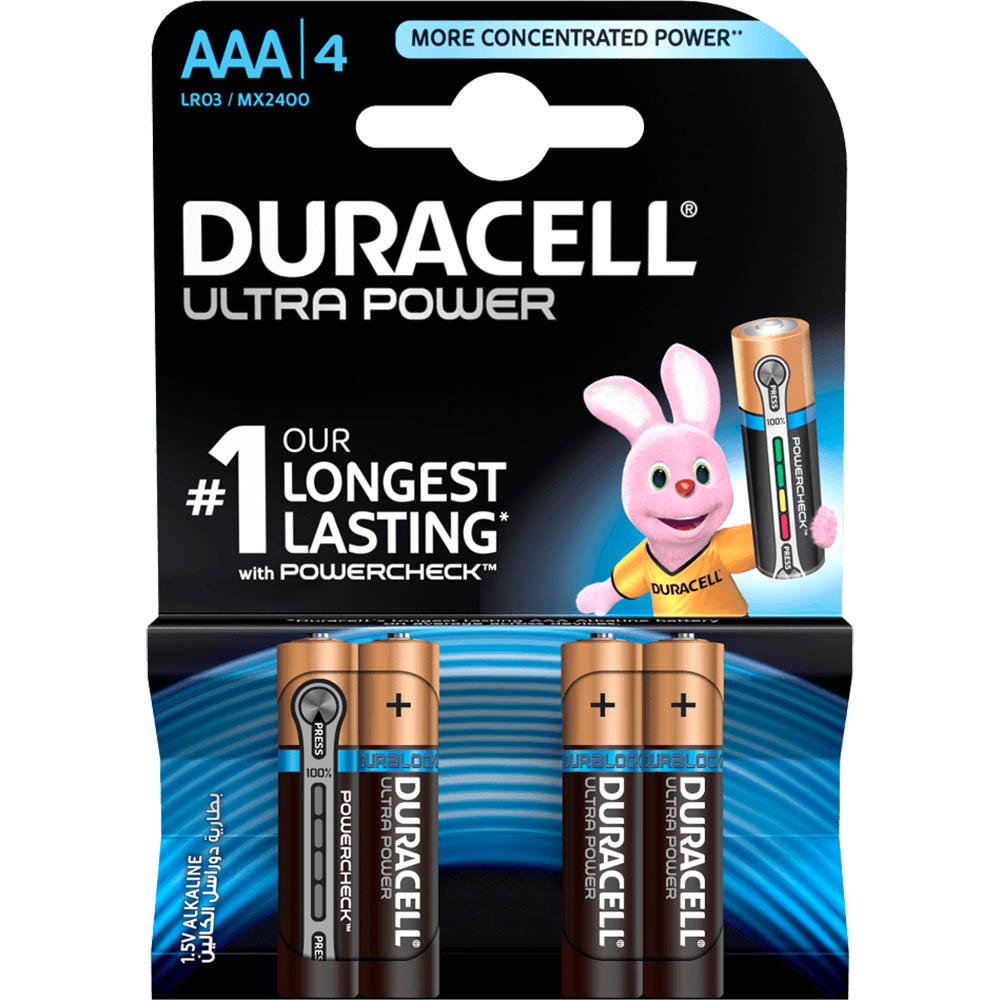 Image for DURACELL ULTRA ALKALINE AAA BATTERY PACK 4 from Mercury Business Supplies