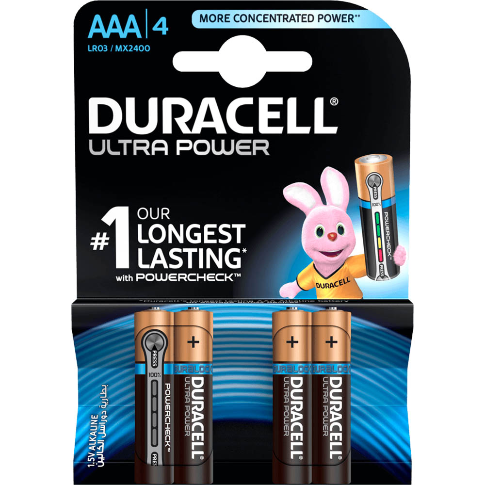 Image for DURACELL ULTRA ALKALINE AAA BATTERY PACK 4 from Mitronics Corporation