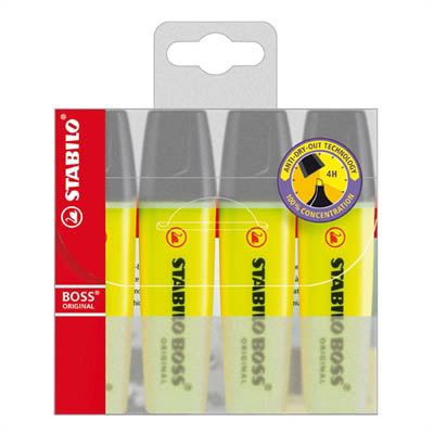Image for STABILO BOSS HIGHLIGHTER CHISEL YELLOW PACK 4 from BusinessWorld Computer & Stationery Warehouse