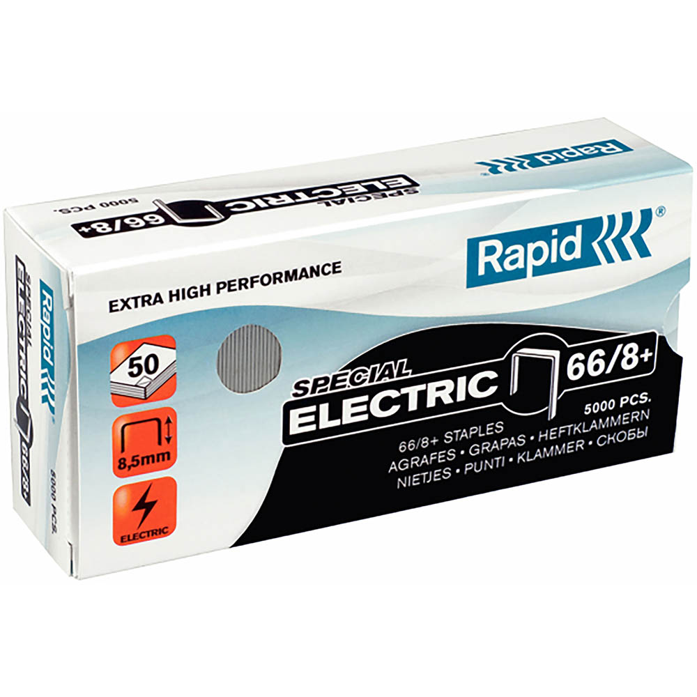 Image for RAPID HIGH PERFORMANCE SPECIAL ELECTRIC STAPLES 66/8 BOX 5000 from Office Heaven