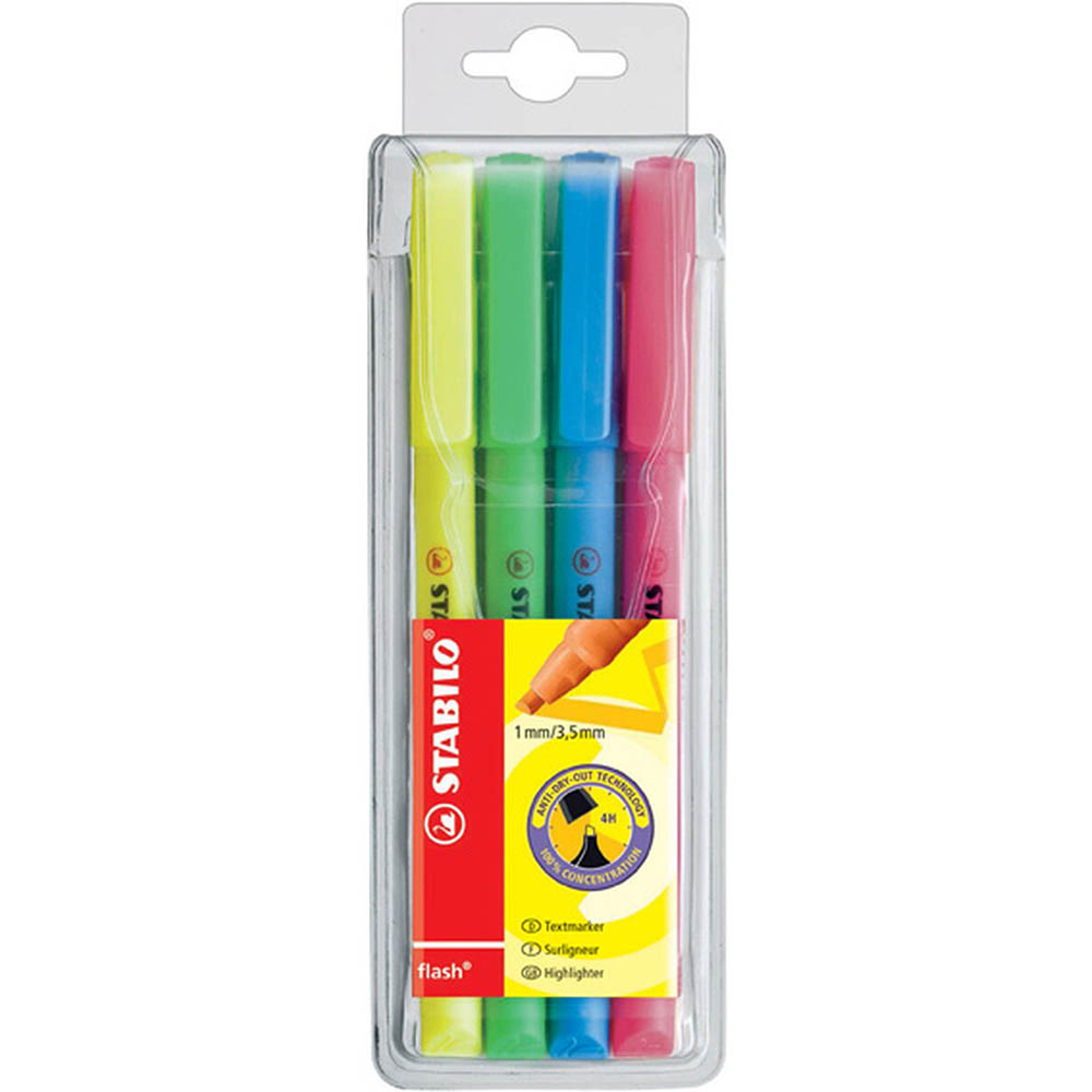 Image for STABILO FLASH HIGHLIGHTER CHISEL ASSORTED WALLET 4 from BusinessWorld Computer & Stationery Warehouse