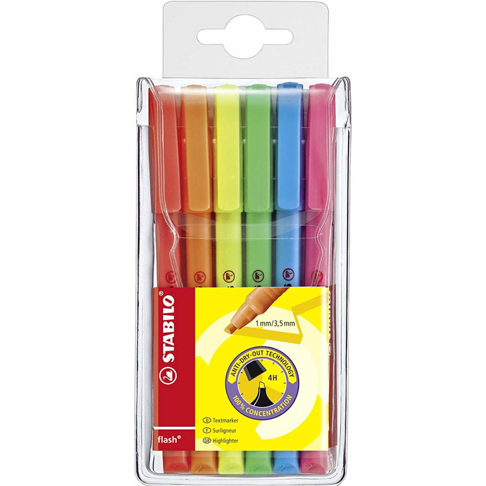 Image for STABILO FLASH HIGHLIGHTER CHISEL ASSORTED WALLET 6 from BusinessWorld Computer & Stationery Warehouse