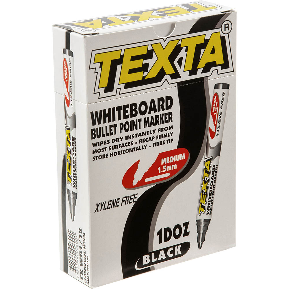 Image for TEXTA WHITEBOARD MARKER BULLET BLACK BOX 12 from BusinessWorld Computer & Stationery Warehouse