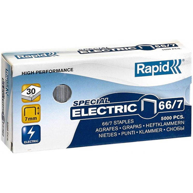 Image for RAPID HIGH PERFORMANCE SPECIAL ELECTRIC STAPLES 66/7 BOX 5000 from Challenge Office Supplies