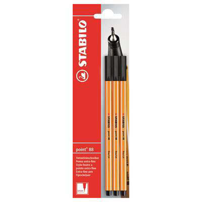 Image for STABILO 88 POINT FINELINER PEN 0.4MM BLACK PACK 3 HANGSELL from York Stationers