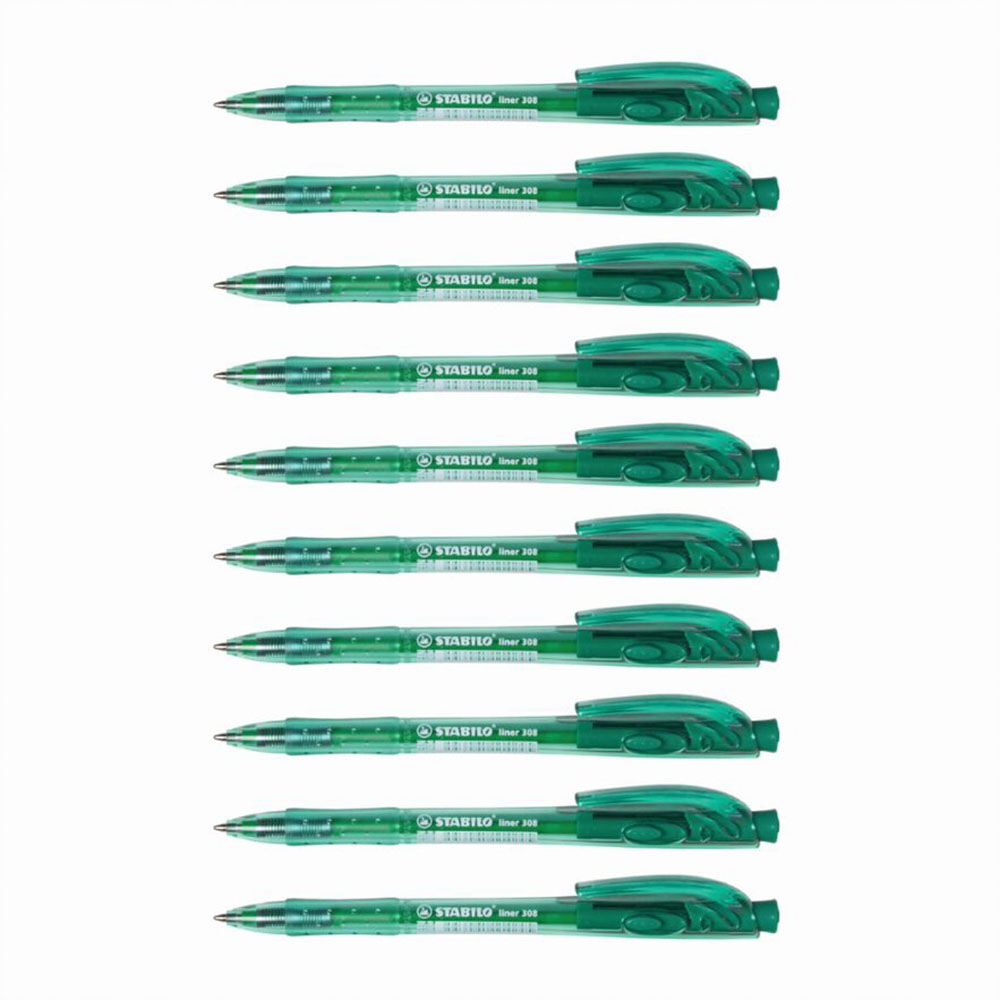 Image for STABILO 308 LINER RETRACTABLE BALLPOINT PEN 1.0MM GREEN BOX 10 from BusinessWorld Computer & Stationery Warehouse