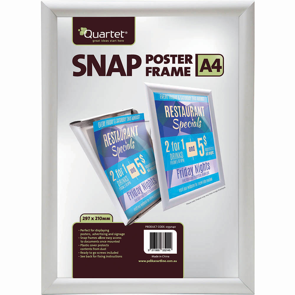 Image for QUARTET INSTANT SNAP POSTER FRAME A4 SILVER from Challenge Office Supplies