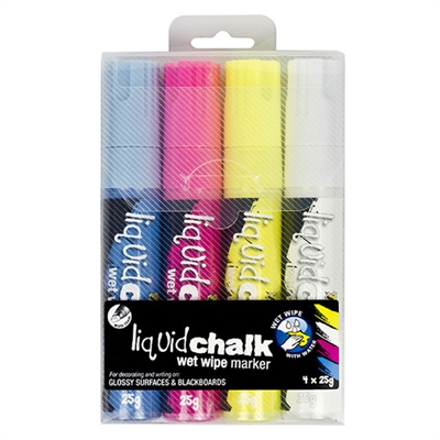 Image for TEXTA LIQUID CHALK MARKER WET WIPE CHISEL 15MM ASSORTED WALLET 4 from Memo Office and Art