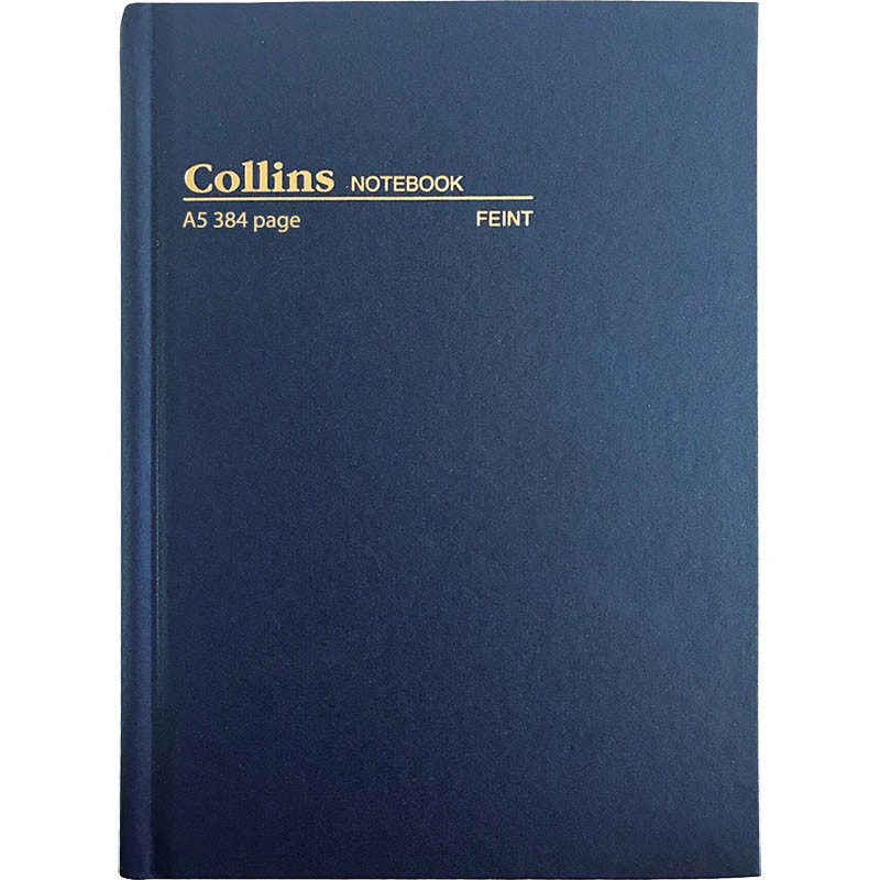 Image for COLLINS CASEBOUND NOTEBOOK FEINT RULLED 384 PAGE A5 BLUE from Clipboard Stationers & Art Supplies