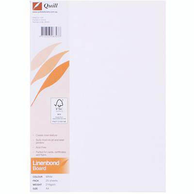 Image for QUILL LINEN BOND BOARD 216GSM A4 WHITE PACK 25 from Challenge Office Supplies