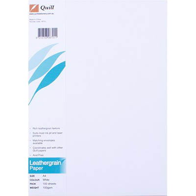 Image for QUILL LEATHERGRAIN PAPER 100GSM A4 WHITE PACK 100 from Office Fix - WE WILL BEAT ANY ADVERTISED PRICE BY 10%