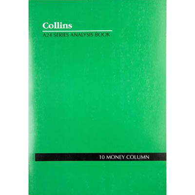 Image for COLLINS A24 SERIES ANALYSIS BOOK 10 MONEY COLUMN FEINT RULED STAPLED 24 LEAF A4 GREEN from BusinessWorld Computer & Stationery Warehouse