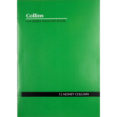 Image for COLLINS A24 SERIES ANALYSIS BOOK 12 MONEY COLUMN FEINT RULED STAPLED 24 LEAF A4 GREEN from Mitronics Corporation