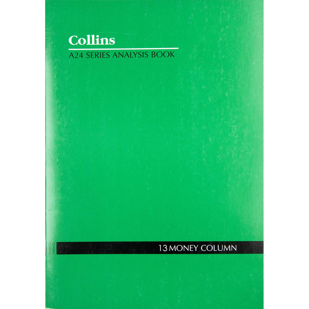 Image for COLLINS A24 SERIES ANALYSIS BOOK 13 MONEY COLUMN FEINT RULED STAPLED 24 LEAF A4 GREEN from Australian Stationery Supplies