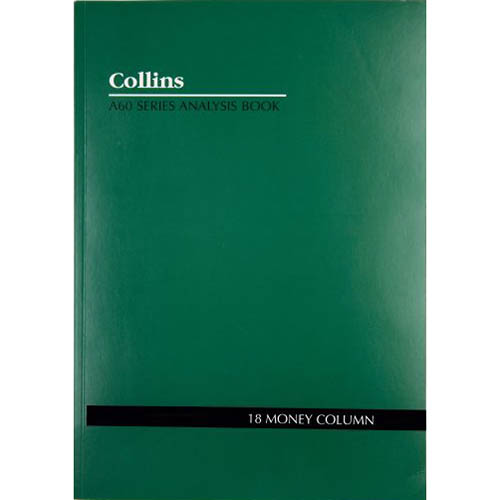 Image for COLLINS A60 SERIES ANALYSIS BOOK 18 MONEY COLUMN FEINT RULED STAPLED 60 LEAF A4 GREEN from Prime Office Supplies