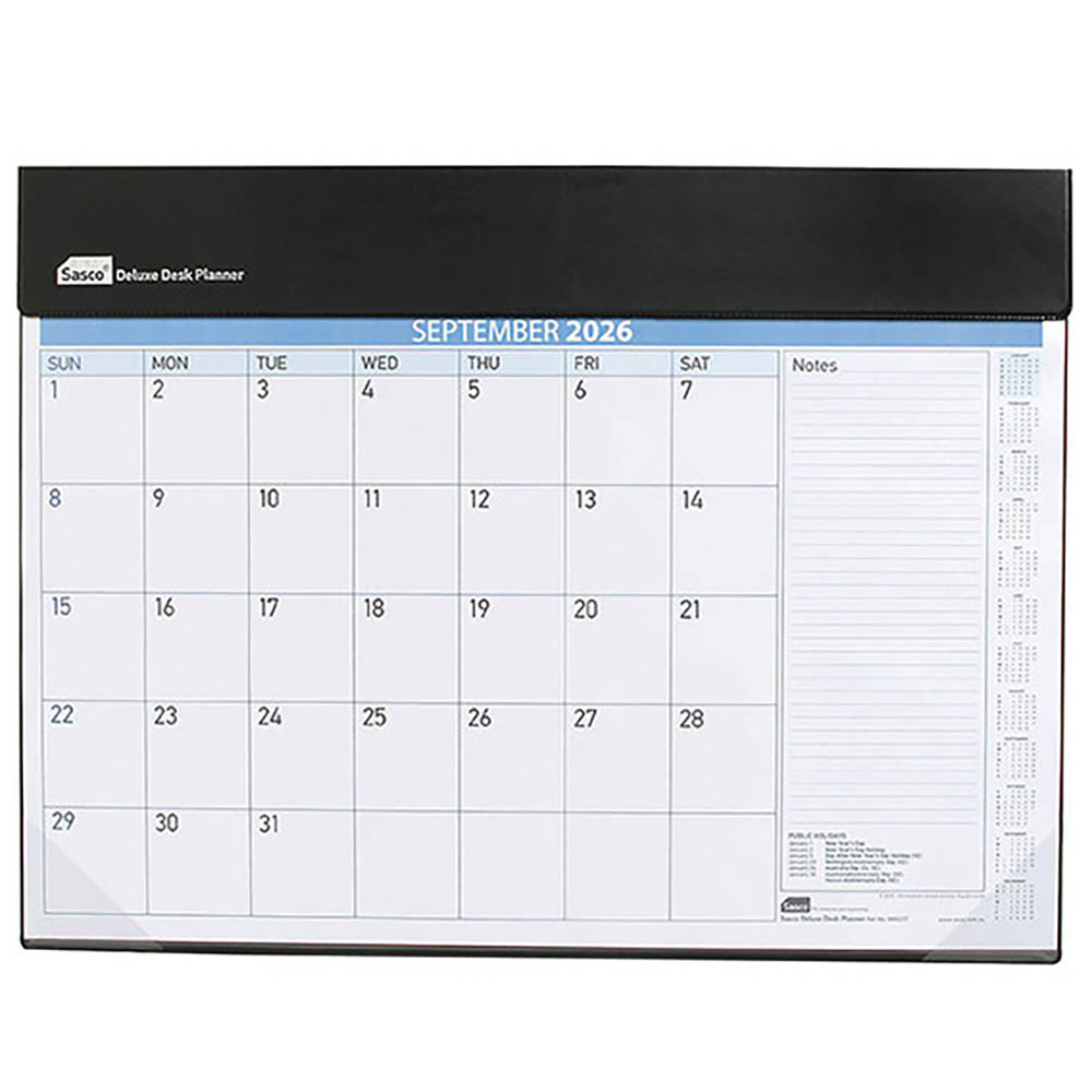 Image for SASCO 10552 DELUXE 512 X 376MM DESK PLANNER MONTH TO VIEW BLACK from Eastland Office Supplies