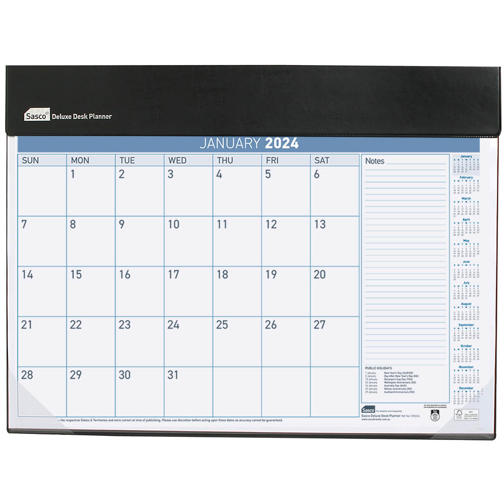 Image for SASCO 10552 DELUXE 512 X 376MM DESK PLANNER MONTH TO VIEW BLACK from That Office Place PICTON