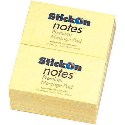 Image for STICK-ON NOTES 100 SHEETS 76 X 127MM YELLOW PACK 12 from Clipboard Stationers & Art Supplies