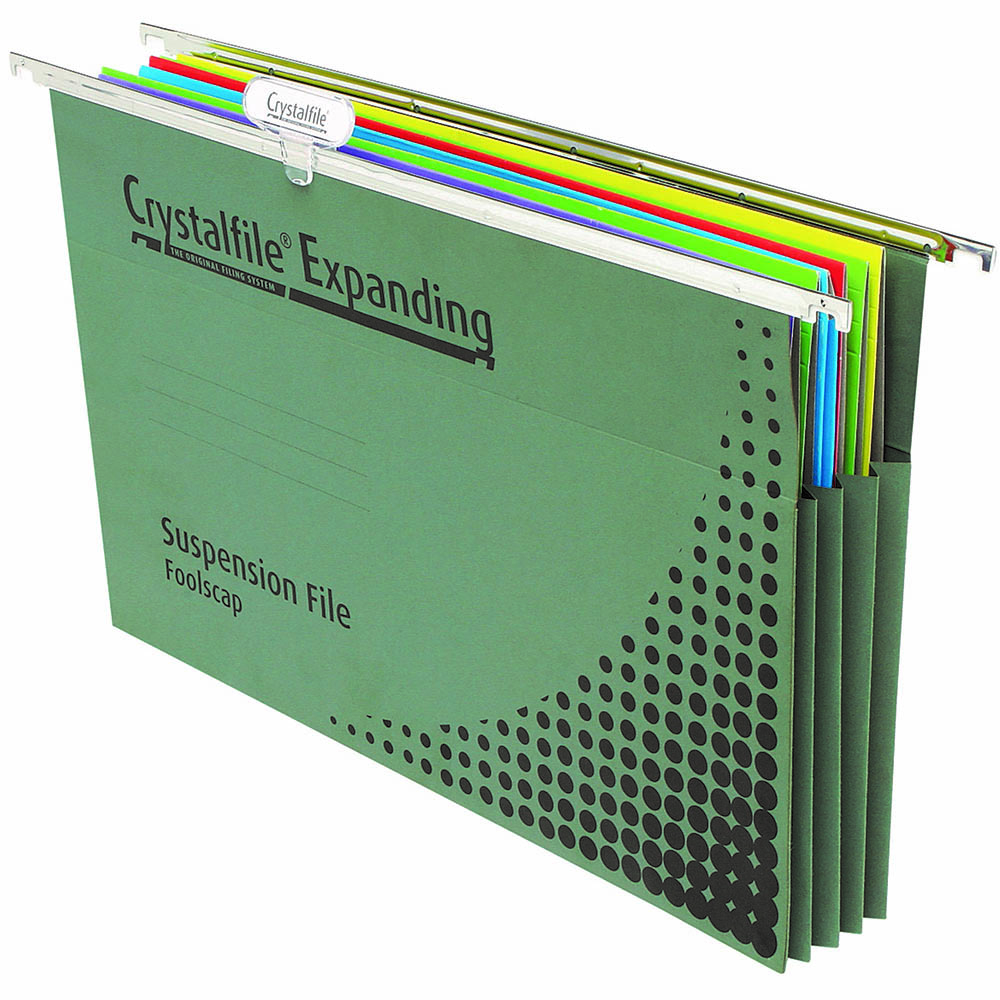 Image for CRYSTALFILE EXPANDING SUSPENSION FILES FOOLSCAP GREEN BOX 10 from Prime Office Supplies
