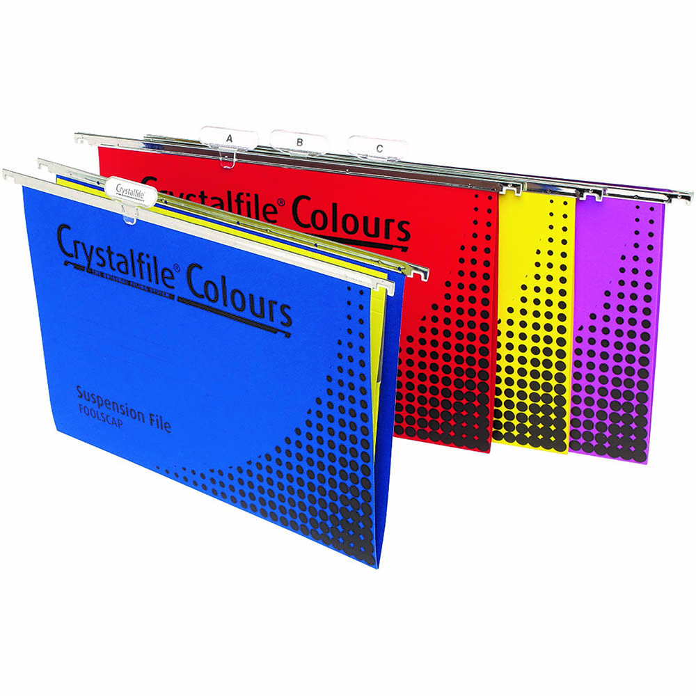 Image for CRYSTALFILE COLOURS SUSPENSION FILES FOOLSCAP ASSORTED PACK 25 from York Stationers