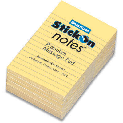 Image for STICK-ON NOTES MESSAGE PAD 100 SHEETS 102 X 52MM YELLOW PACK 6 from Office Heaven