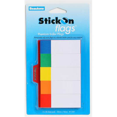 Image for STICK-ON INDEX FLAGS 50 SHEETS 25 X 76MM ASSORTED PACK 5 from Mitronics Corporation
