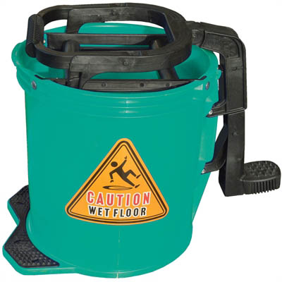 Image for CLEANLINK MOP BUCKET HEAVY DUTY PLASTIC WRINGER 16 LITRE GREEN from York Stationers