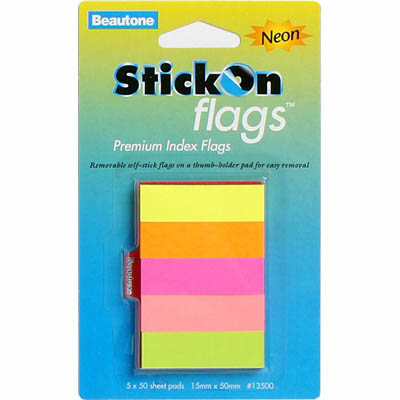 Image for STICK-ON FLAGS 50 SHEETS 15 X 50MM NEON ASSORTED PACK 5 from Office Heaven