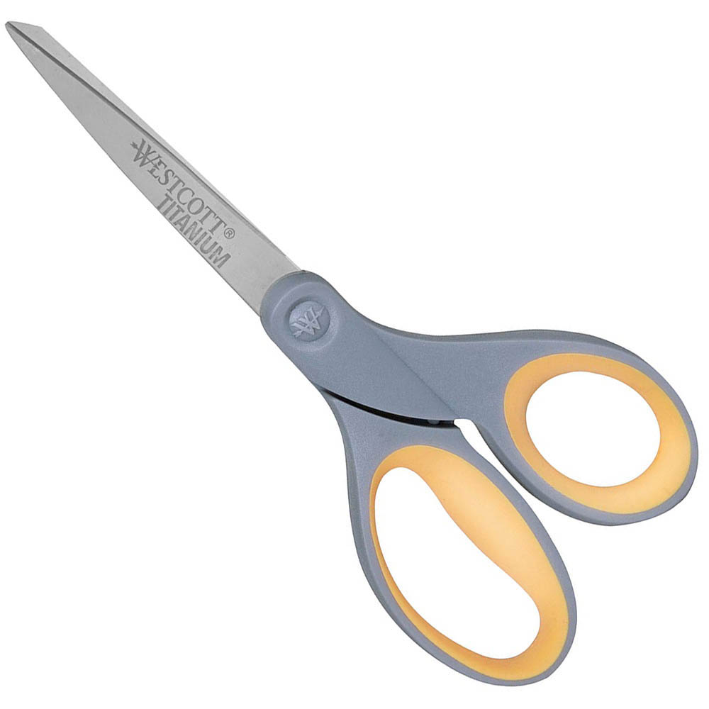 Image for WESTCOTT TITANIUM BONDED SCISSORS CLIPPED TIP STRAIGHT HANDLE 8 INCH GREY/YELLOW from Office Heaven