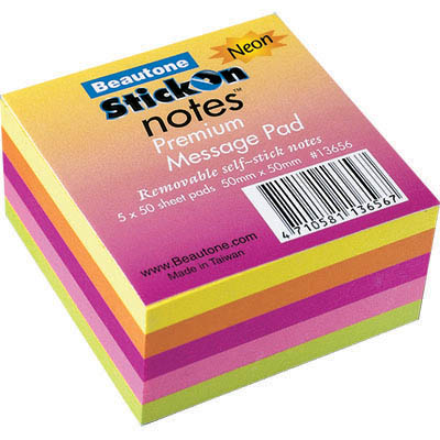 Image for STICK-ON NOTES 50 SHEETS 50 X 50MM NEON ASSORTED from Office Heaven