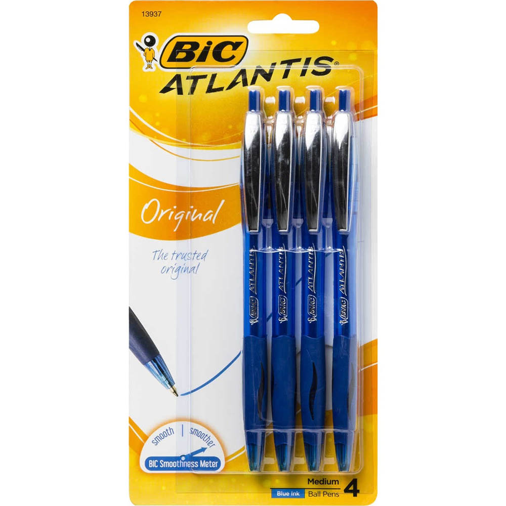 Image for BIC ATLANTIS RETRACTABLE BALLPOINT PEN 1.0MM BLUE PACK 4 from BusinessWorld Computer & Stationery Warehouse