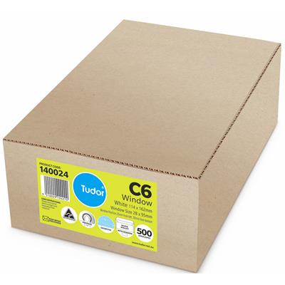 Image for TUDOR C6 ENVELOPES SECRETIVE WALLET WINDOWFACE PRESS SEAL 80GSM 114 X 162MM WHITE BOX 500 from That Office Place PICTON