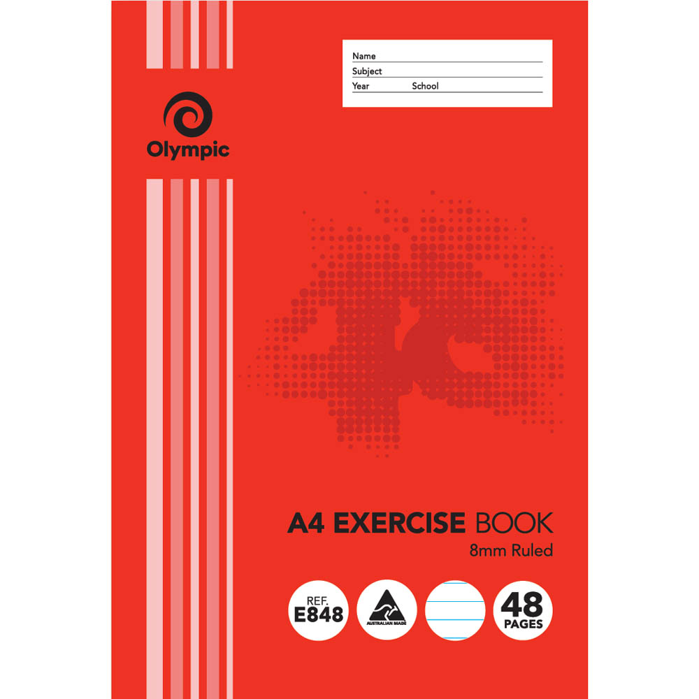 Image for OLYMPIC E848 EXERCISE BOOK 8MM FEINT RULED 55GSM 48 PAGE A4 from Buzz Solutions