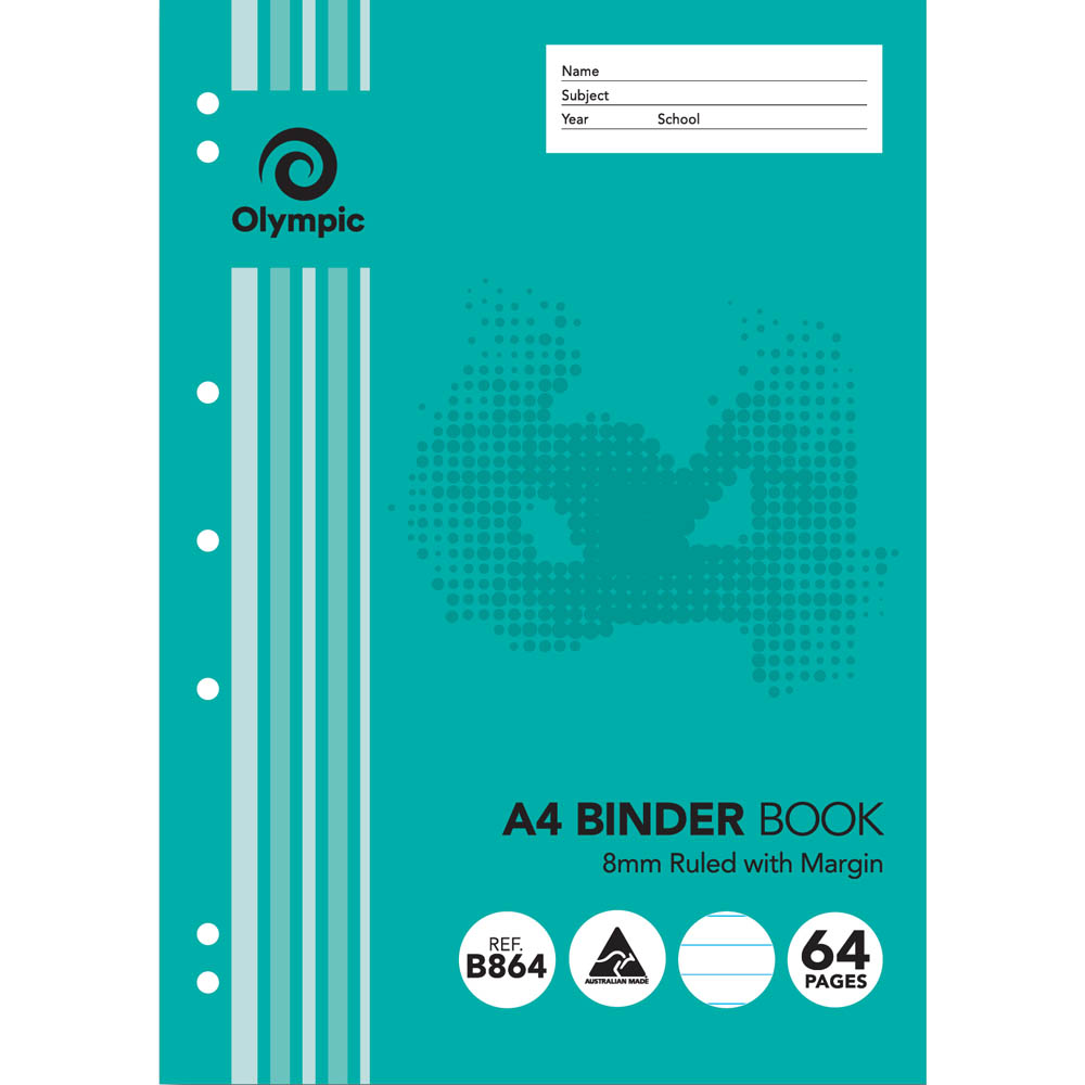 Image for OLYMPIC B864 BINDER BOOK 8MM RULED 64 PAGE 55GSM A4 from That Office Place PICTON