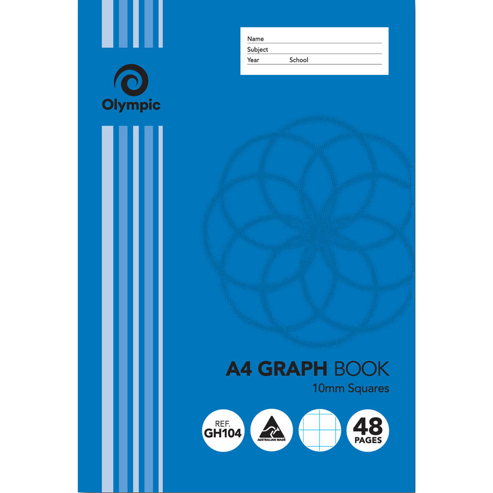 Image for OLYMPIC GH104 GRAPH BOOK 10MM SQUARES 48 PAGE 55GSM A4 from Clipboard Stationers & Art Supplies