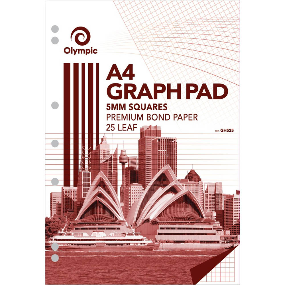 Image for OLYMPIC GH525 GRAPH PAD 5MM SQUARES 70GSM 25 LEAF A4 from BusinessWorld Computer & Stationery Warehouse