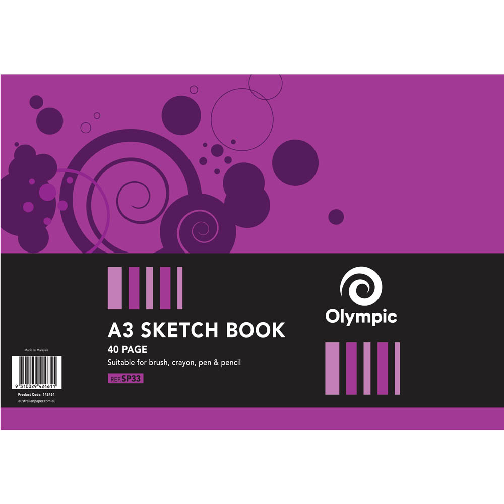 Image for OLYMPIC SP33 SKETCH BOOK SIDE OPEN 110GSM 40 PAGE A3 from Office Heaven