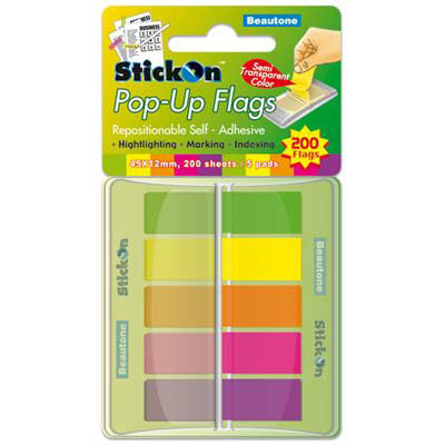 Image for STICK-ON POP UP FLAGS 40 SHEETS 45 X 12MM ASSORTED PACK 5 from Mitronics Corporation