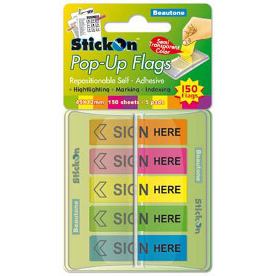 Image for STICK-ON POP UP SIGN HERE FLAGS 30 SHEETS 45 X 12MM ASSORTED PACK 5 from York Stationers