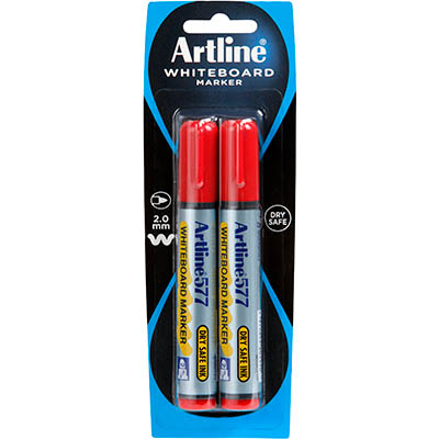 Image for ARTLINE 577 WHITEBOARD MARKER BULLET 3MM RED PACK 2 HANGSELL from That Office Place PICTON