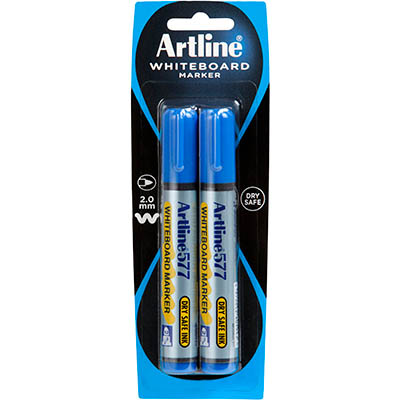 Image for ARTLINE 577 WHITEBOARD MARKER BULLET 3MM BLUE PACK 2 HANGSELL from That Office Place PICTON