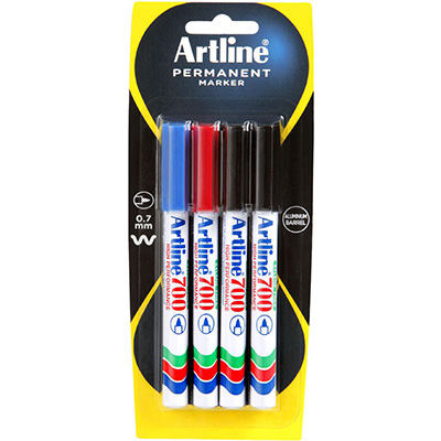 Image for ARTLINE 700 PERMANENT MARKER BULLET 0.7MM ASSORTED PACK 4 from Mitronics Corporation