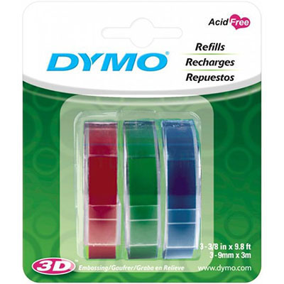 Image for DYMO 1741671 EMBOSSING LABELLING TAPE 9MM X 3M GLOSSY ASSORTED PACK 3 from York Stationers