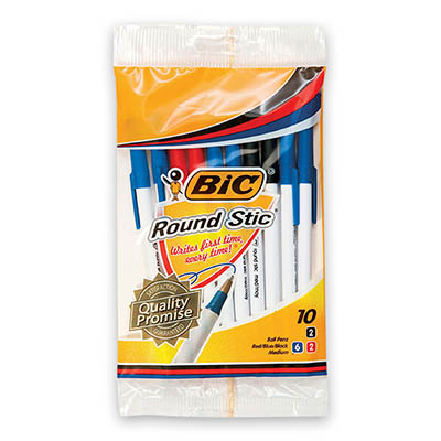 Image for BIC ROUND STIC BALLPOINT PENS MEDIUM ASSORTED PACK 10 from BusinessWorld Computer & Stationery Warehouse