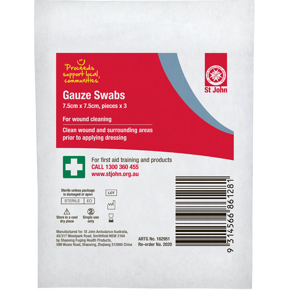 Image for ST JOHN GAUZE SWAB 75 X 75MM PACK 5 from Memo Office and Art