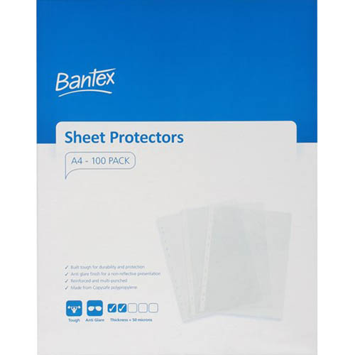 Image for BANTEX TOUGH SHEET PROTECTORS 50 MICRON A4 CLEAR BOX 100 from BusinessWorld Computer & Stationery Warehouse