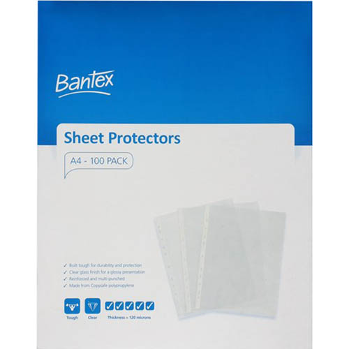 Image for BANTEX TOUGH SHEET PROTECTORS 120 MICRON A4 CLEAR BOX 100 from Mitronics Corporation