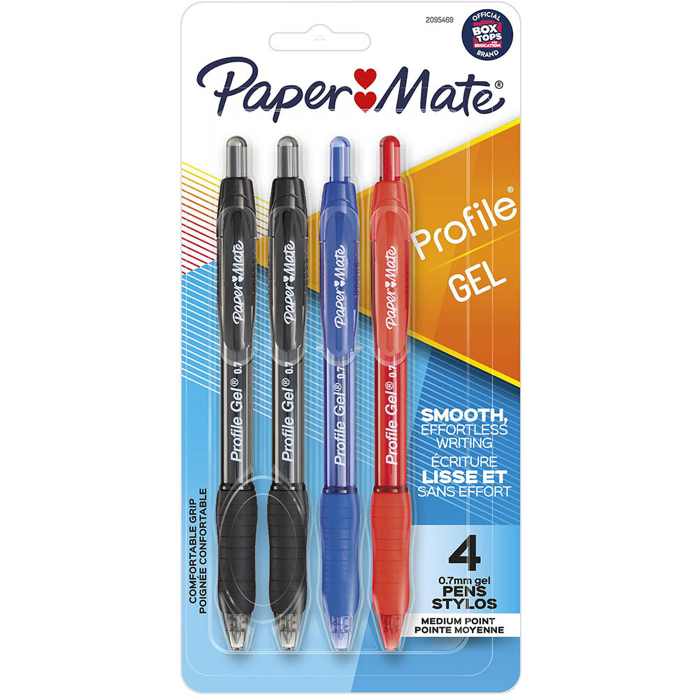 Image for PAPERMATE PROFILE GEL INK PEN 0.7MM ASSORTED PACK 4 from Clipboard Stationers & Art Supplies