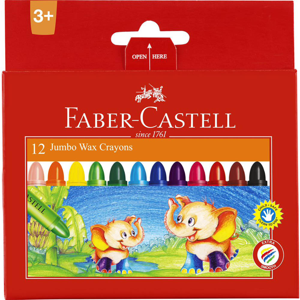 Image for FABER-CASTELL JUMBO WAX CRAYONS ASSORTED BOX 12 from Mitronics Corporation